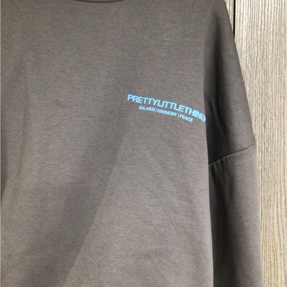 PrettyLittleThing Charcoal Sweatshirt with Blue Logo - Picture 3 of 6